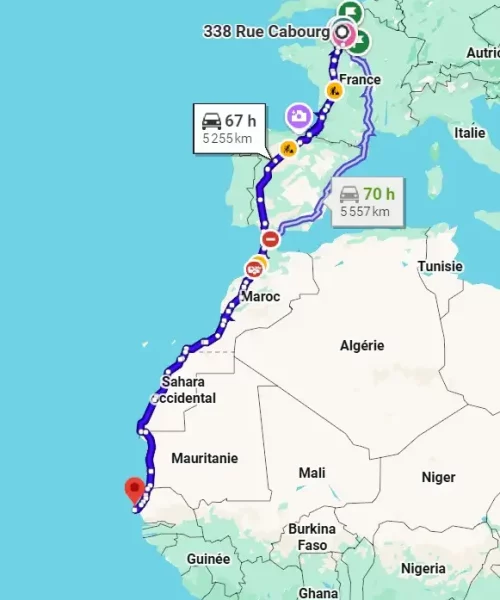 TRACE ROAD TRIP MOTO ROUEN DAKAR